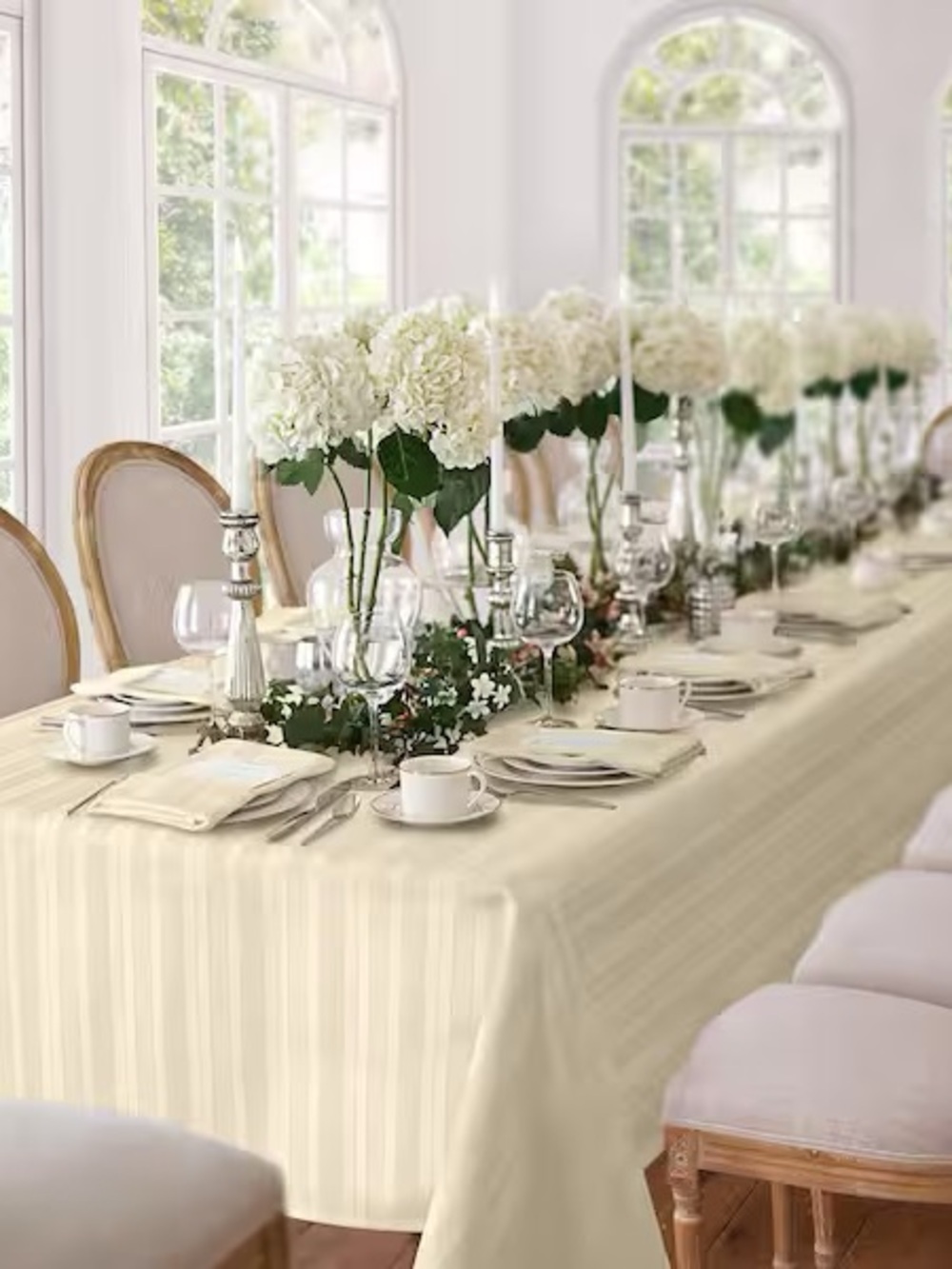 Elegant Cream Stripe Tablecloth for Home Dining